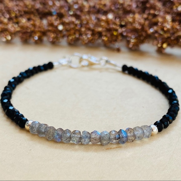 Labradorite & Spinel Gems Sterling Silver Bracelet - Picture 1 of 8